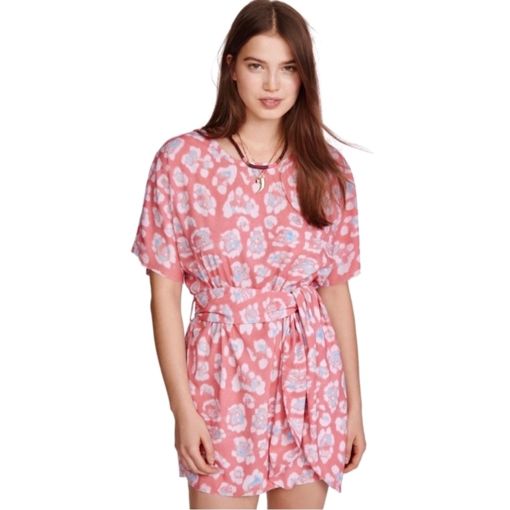 NEW BAJA EAST PINK ANIMAL PRINT T-SHIRT MINI DRESS